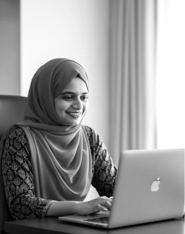 AI digital marketing consultant in Malappuram working on a laptop, planning online marketing strategies.